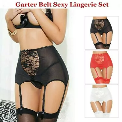 Women Lace Sexy Lingerie High Waist Suspender Belt Garter Stocking Set Plus Size • $6.39