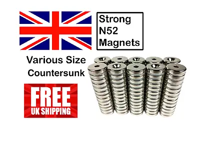 N52 Magnets Countersunk Neodymium 10-20mm DIY Industrial Craft Strong Ring Disc • £3.49