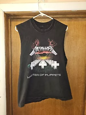 Used M METALLICA MASTER OF PUPPETS ROCK Band Black Muscle Shirt No Tag • $12.99