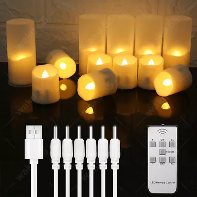 6PCS Rechargeable Flameless Flickering LED Candles Tea Lights With Timer Remote • $18.99