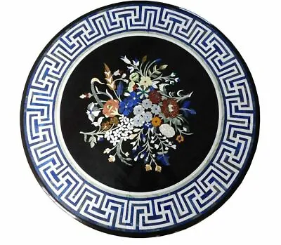 18'' Black Marble Table Top Pietra Dura Coffee Room Decor Fancy Inlay Mosaic L2 • £386.64