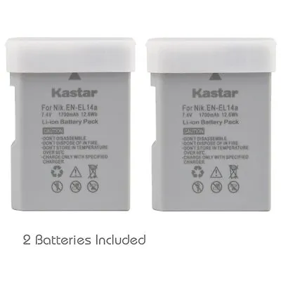 2x Kastar Battery For Nikon EN-EL14a D3100 D3200 D3300 D3400 D5100 D5200 D5300 • $19.99