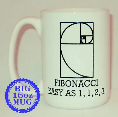 Fibonacci Easy As 1 1 23 Mug Big 15 Oz Mug Can Personalise Funny Maths Gift • £12.99