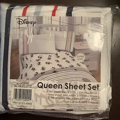 NIP Disney Mickey Mouse Queen Sheet Set Flat Fitted And Pillow Cases • $30