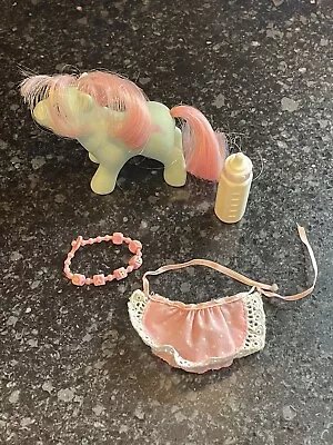 VTG G1 My Little Pony Baby Buggy Pony Cuddles Bottle Bonnet Necklace Lot 1985 • $22