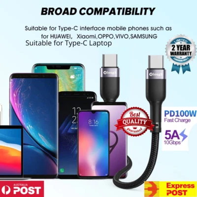 $6.99 • Buy ELough 100W USB C To Type C Charger Cable PD Fast Charge Lead For Samsung Huawei