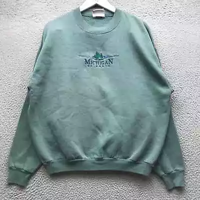 Vintage Lee Michigan UP North Fleece Sweatshirt Men's XL Embroidered Green Navy • $24.99