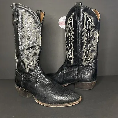 Tony Lama Vintage  Lizard Cowboy Boots Black Western Men’s - Sz 9.5 D • $65