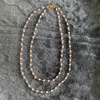 Vintage Gold Tone Double Strand Faux Mini Pearls Necklace Clasp Costume Jewelry • $12