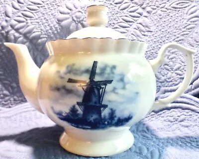 Vintage Delft Ter Steege Blauw Holland Blue Windmill Floral Teapot  EX • $54.99