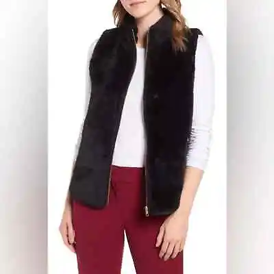 J. CREW Plush Fleece Excursion Vest In Black Women’s XS NEW Gold Teddy Full Zip • $45