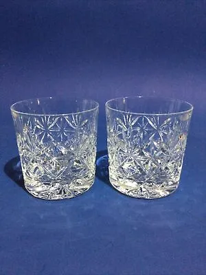 Crystal Glass 2 X Hand Cut Lead Crystal Tumblers Old Fashioned 10oz • £15.95