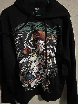 Ed Hardy Mens L Black Pullover Hoodie Skull Eagle Snake Tattoo Authentic NWT • $34.99