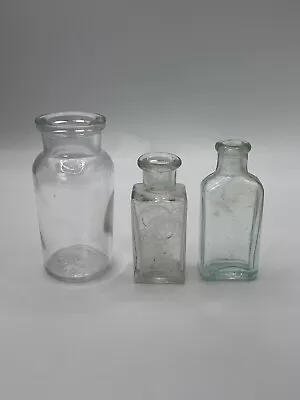 Antique Glass Bottles Lot Of 3 Miniature Collectible Tiny Shadowbox Bottles • $15