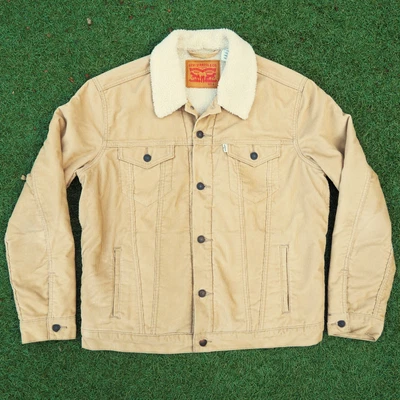 $60.59 • Buy Levi's Corduroy Sherpa Fleece Beige Trucker Jacket Men's Size UK Large