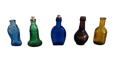 5 Vintage Miniature Coloured Glass Green Brown Bottles Wheaton Bitters Taiwan • £19.99