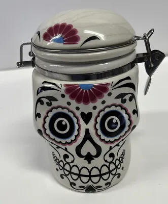 Day Of The Dead Skull Hinged Ceramic Canister Jar Rubber Seal Boston Warehouse • $20