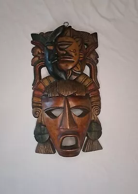 Mayan Hand Carved Wooden Mask Folk Art Wall Art Aztec Mexico Celestial • $62.50