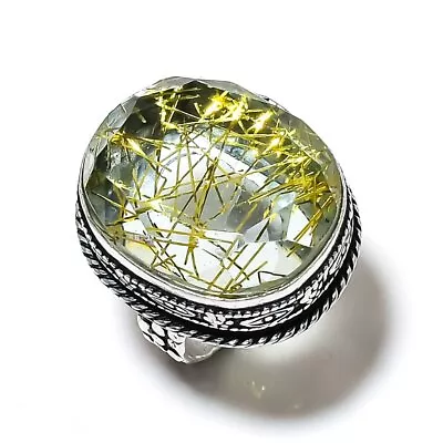 Natural Golden Rutile Gemstone Handmade 925 Sterling Silver Ring Size 6 T771 • $9.99