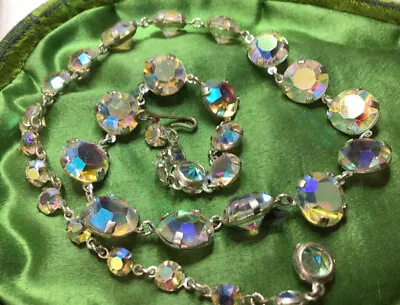 £26.50 • Buy Vintage Jewellery Pretty Bezel Set Faceted Aurora Borealis Glass Bead Necklace