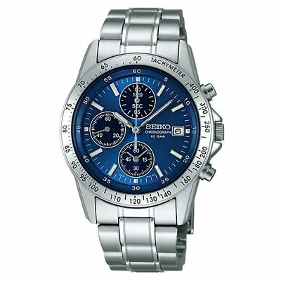 SEIKO Watch SBTQ071 Men's Silver Blue Analog Round Face Chronograph Quartz • $86.62