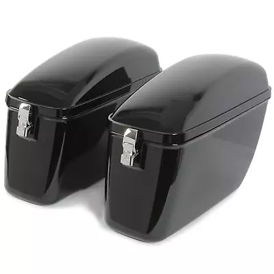 Vivid Black ABS Hard Saddle Bag SaddleBags For Harley Honda Yamaha Cruiser • $135