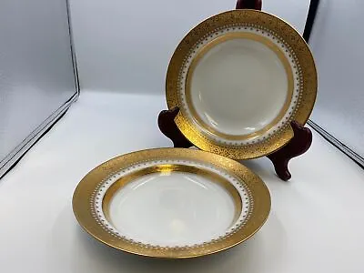 Set Of 2 Faberge IMPERIAL HERITAGE Gold & White Rim Soup Bowls • $305.99