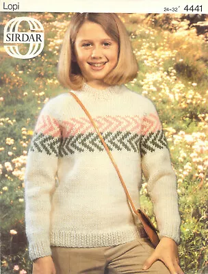  Knitting Pattern Sirdar Lopi Child's Fair Isle Sweater 24-32  4441 • £3