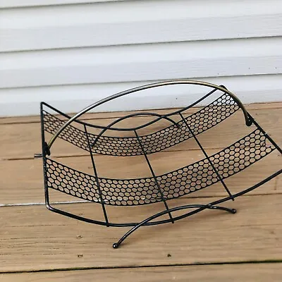 Vintage Mid Century Metal Mesh Magazine Wood Rack Holder 1950s Atomic MCM • $22.30