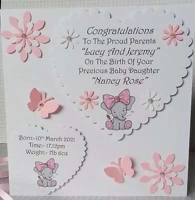 Personalised Handmade New Baby Girl Card   Free Delivery • £5.30