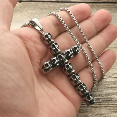 Mens Gothic Rock Skull Cross Pendant Necklace Punk Retro Biker Jewelry Chain 24  • $11.99