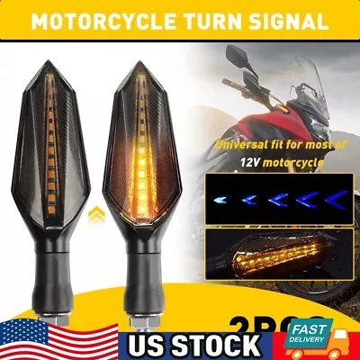 Motorcycle LED Turn Signals Lamp Brake Two Lights Side Amber Sequential Flowing • $10.44