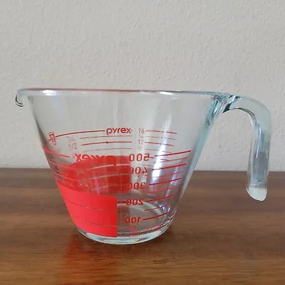 Pyrex Reverse Red Print Glass Measuring Pitcher 2 Cup Vintage Unique • $18.95