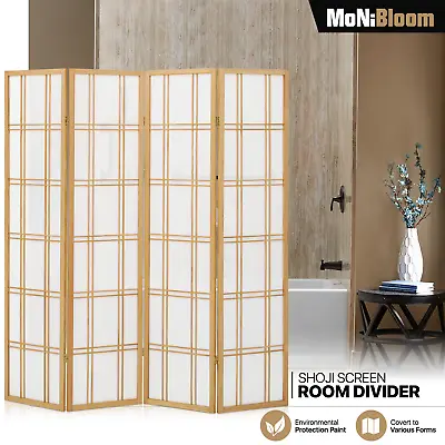 6ft Tall 4 Panel Wood Folding Room Divider Shoji Partition Privacy Fabric Screen • $105.99