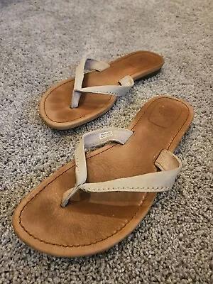 Ugg Elyza Womens Thong Sandals White/Brown Leather Flip Flops 1000585 Size 9 • $16.99