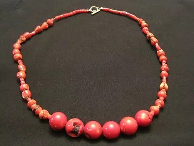 Handmade Coral Look Beaded Necklace 26  Long With Graduating Size Beads • $19.49