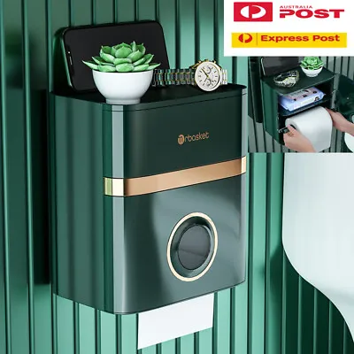 $19.98 • Buy Wall Mounted Toilet Tissue Paper Roll Holder Storage Box No Punching Waterproof