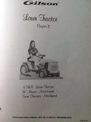 Gilson 8 H.p Lawn Tractor & Implements Service Manual 52037 Montgomery Ward GIL- • $49.95