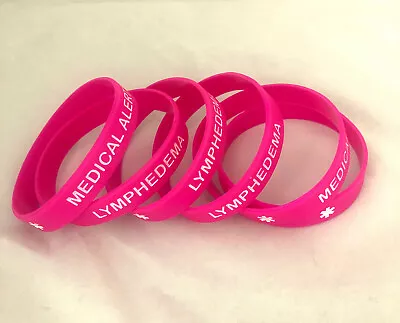 LOT OF 6 Pink Lymphedema Medical Alert ID Silicone Bracelets New! • $7.50