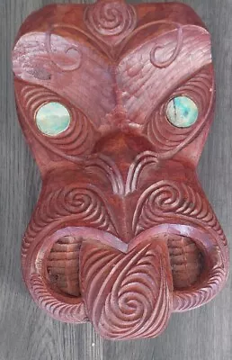 KORURU 9  Hand Carrved Head Face Tiki Mask New Zealand With Abalone Eyes • $130