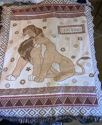 Vintage Disney Lion King Simba Nala Woven Throw Blanket Tapestry 1995 ** RARE ** • $38