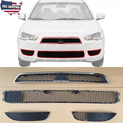 Front Bumper Insert + Upper + Lower Grille Set 4 For 2008-2015 Mitsubishi Lancer • $115.05