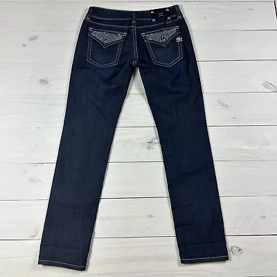 Miss Me Jeans Womens Size 30 Mid Rise Skinny Flap Pocket Dark Wash Embellished • $34.95