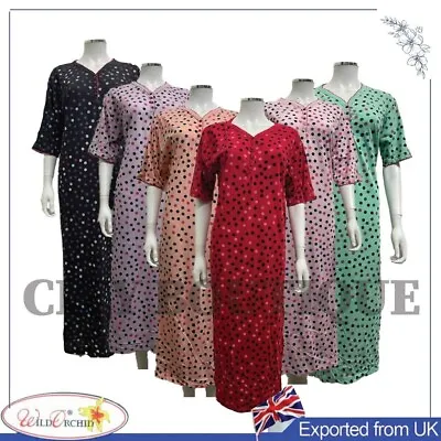 Ladies Nightie Long Nightdress Cute Flowers And Digital Dots Size S-6XL • £10.95