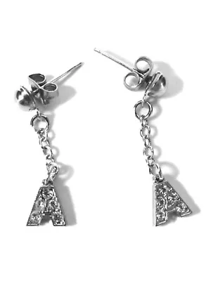 £3.39 • Buy Silver Crystal Initial Letter Chain DROP Earrings A B C D E F G H I J K L M N ++