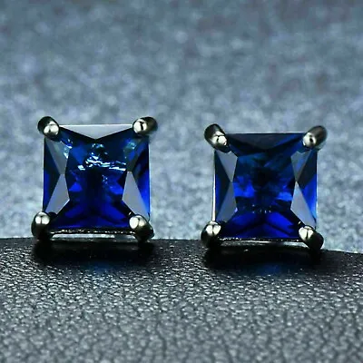$86.72 • Buy 2Ct Princess Cut Lab-Created Sapphire Women Stud Earrings 14k Gold Plated Silver