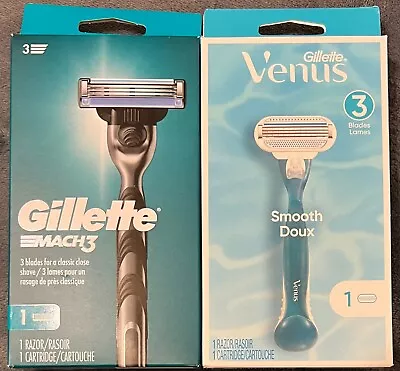 2 Pack Gillette Razors - 1x Mach 3 1x Venus Smooth - 1 Razor & 1 Cartridge Each • $14.95