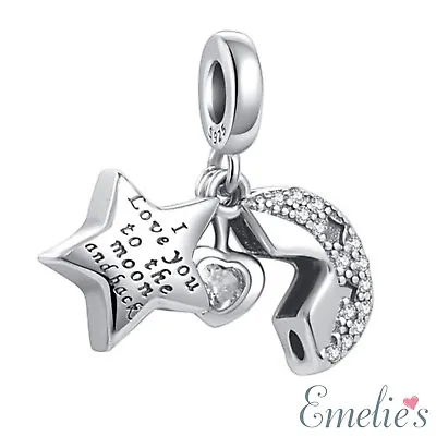 I Love You To The Moon And Back Charm For Bracelet. S925 Sterling Silver Dangle • £14.95