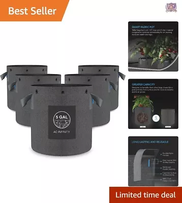 Heavy-Duty 5 Gallon Aeration Reusable Grow Bags 5-Pack - Multi-Purpose Rings • $35.12