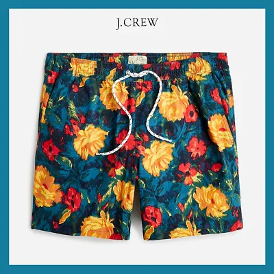 NWT - J. Crew Men's 6  Stretch Swim Trunk In Floral Print  Floral Green M-L $69 • $25